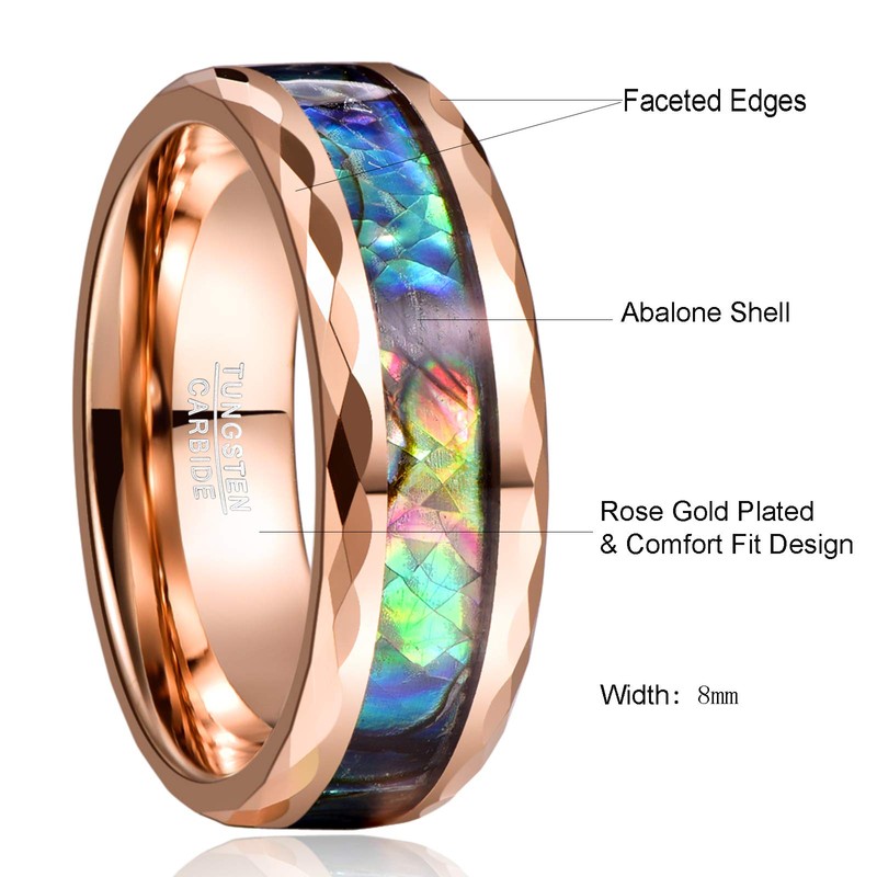 Rose Gold Tungsten Wedding Rings with Faceted Edges for Men