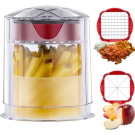 Chef Power - Premium Multi-function Slicers for Fruits and Vegetables – Versatile Dicer, Fruit Cutter Potato Chipper, French Fry Slicer, Onion Chopper and Kitchen Gadget – (Red)