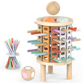 Montessori Spiel Brettspiel Spielzeug ab 3 Jahre, Holzturm Stäbchenspiel Würfelspiel ab 3 4 5 6 Jahre Jungen Mädchen, Feinmotorik Lernspielzeug Reisespiel Familienspiele Geschenk für Kinder