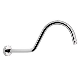 HarJue S Shaped Shower Arm, High Rise Shower Head Extension Pipe Standard 1/2" Connection with Flange, Awesome Shower Experience-Stainless Steel Bathroom Accessory(16 Inch J-S Shape, Chrome Finish)