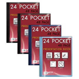 Better Office Products 24 Pocket Bound Presentation Book, 4 Pack, Assorted Colors, Clear View Front Cover, 48 Sheet Protector Pages, 8.5" x 11" Sheets, Art Portfolio, Durable Poly Covers