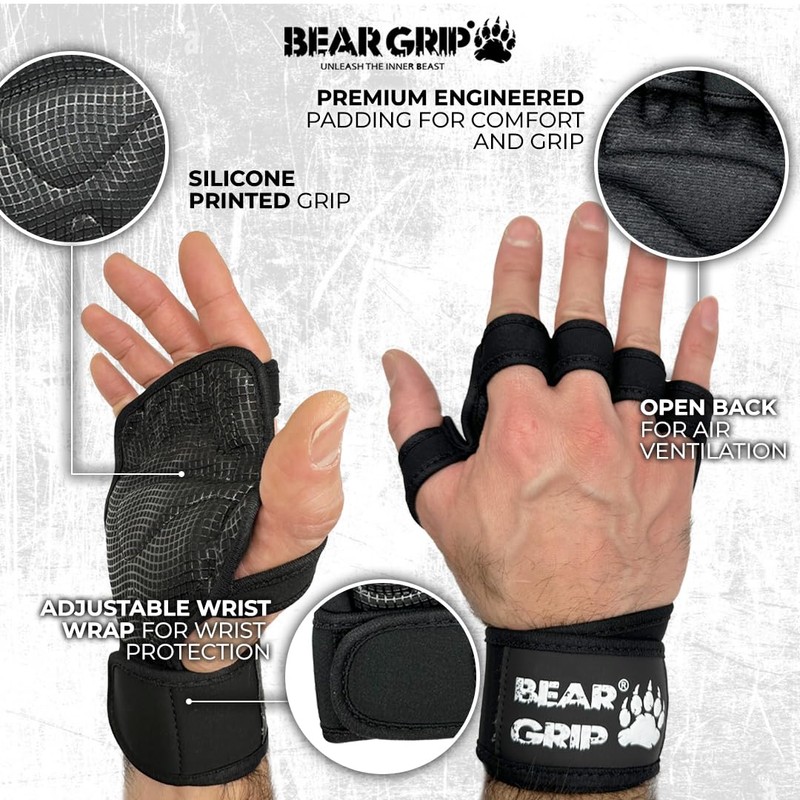 BEAR GRIP - Open Workout Gloves with extra Palm protection