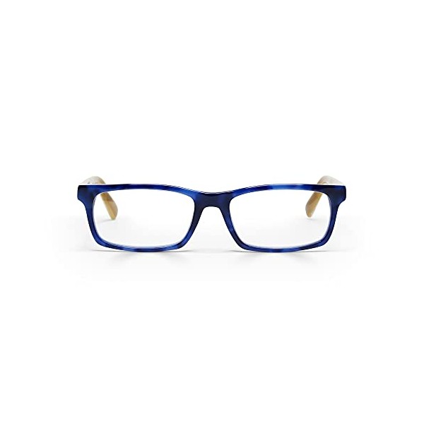 eyebobs Number Cruncher Unisex Premium Readers, Blue Denim Front with White Horn (Outside) and Khaki (Inside) Temples, 2.00 Magnification