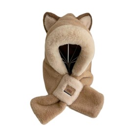 Cute Winter Beanie Peruvian Cover Scarf Set Thick Fleece Lined Skull Cap Faux Fur Fox Ear Snow Hat Ear Flaps for Women, Khaki, One Size