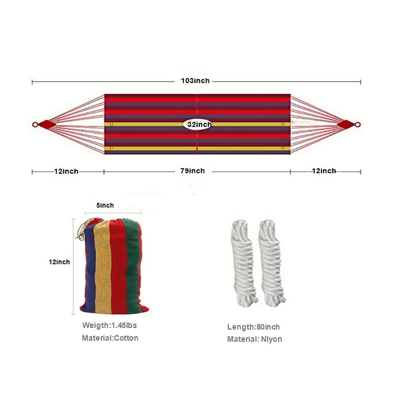 Single/Double Person Rainbow Cotton Fabric Canvas Travel Hammocks 500lbs Ultralight