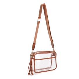 Isabelle Clear Transparent Crossbody Bag for Stadium Approved Concert Events with Adjustable and Detachable Strap and Tassel (Brown)