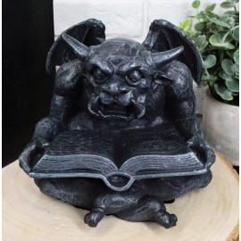Notre Dame Horned Gargoyle With Spell Book Statue Demonic Bibliography Watchman
