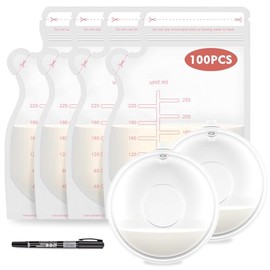 Bolsas para Leche Materna 250ml (100 Pzs) + Recolector de Leche Materna 70ml (2 Pzs) + Bolígrafo — Sacos de Almacenamiento de Leche Preesterilizados, Antifugas y Reutilizables