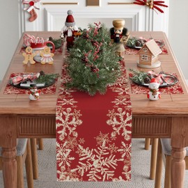 XCHI Red Snowflakes Winter Christmas Xmas Table Runner Table Decoration for Home Kitchen Dining Holiday Decor 13x60 Inch