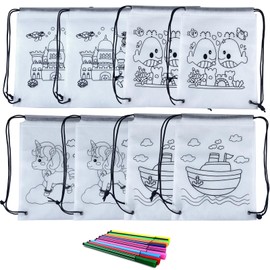 Backpack for Painting for Children, Fabric Bag for Colouring for Children, 15 Pieces Fabric Bags for Painting for Children Set, DIY Bags Painting with 12 Graffiti Pens, Gift Children on Festivals