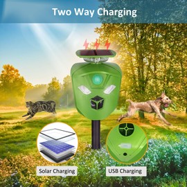 Cat Repellent Outdoor Solar Deer Repellent Device Ultrasonic Dog Repellent for Yard with PIR Sensor White Strobe Light 360° Animal Repeller Squirrel Racoon Rabbit Deterrent Waterproof (Green)