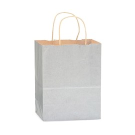 NWP Metallic Silver Recycled Kraft Paper Shopping Bags - Cub Size - 8 x 4.75 x 10.5in. - Pack of 25