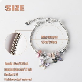 DS Charm Bracelets for girls,exquisite cute cartoon friendship bracelets Stainless Steel Bangle with birthday Gift box, Adjustable girls jewelry Suitable for holiday gifts Purple Butterfly 7
