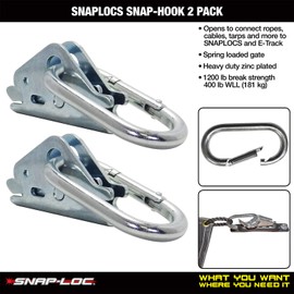 SNAPLOCS SNAP-Hook 2 Pack Connects Rope, Cabel and Hook Straps to SNAPLOCS and E-Track