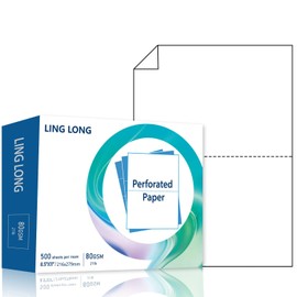 LINGLONG Premium Perforated Paper 8.5 x 11" Half Sheet 5.5" Cardstock 21lb 500 Sheets US Letter paper for Statements, Invoices (2 Part Perf White (8.5 X 5-1/2"), 500 Sheets)