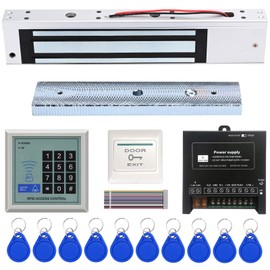RFID Door Access Control Kit with 600LBS Electric Magnetic Lock, 110-240V AC to 12v DC 4A Power Supply, Nearness Door Entry keypad, 10 Key Fobs, and Exit Button (C2052-600LB Access Control Kit)