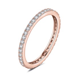 JewelryPalace 1.5mm Half Eternity Moissanite Wedding Band Stacking Ring Ehancer 14K Rose Gold 925 Sterling Silver 6