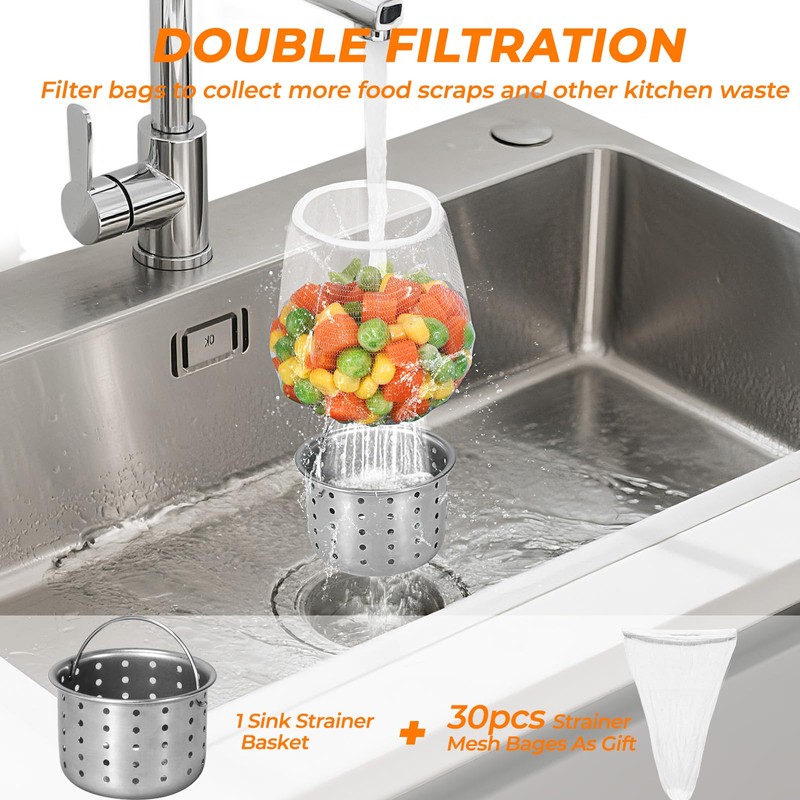 Deep Sink Strainer Basket – Fits Standard 3-1/2" Kitchen Drains