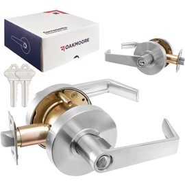 OAKMOORE Commercial Entry Door Handle Locks | Heavy Duty Commercial Door Handle | Commercial Door Locks Knob Grade 2 | Offices, Schools, Industrial Use | UL CUL & ADA | Satin Finish | ANSI A156.2