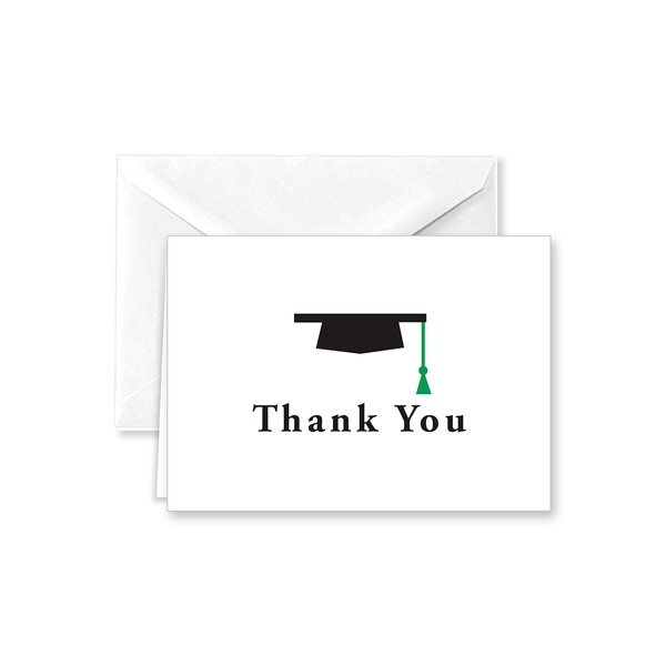 Paper Frenzy Graduation Cap with Green Tassel Thank You Cards and White Envelopes 25 pack