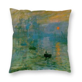 HOSTECCO Claude Monet Pillow Cases Set of 4 Impressionist Throw Pillow Covers Art Design Square Decorative Cushion Covers for Famous Painting Fans 18 x 18 Inches
