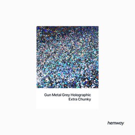 Hemway Gun Metal Grey Holographic Glitter Extra Chunky 115 g / 4.1 oz Powder Metallic Resin Craft Glitter Flake Sequins for Epoxy Tumblers, Hair Face Body Eye Nail Art Festival, DIY Party Decoration