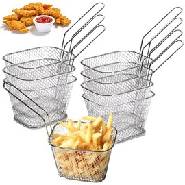 DURANTEY Pack of 8 French Fries Baskets, Stainless Steel Fryer Basket, Mini Food Frying Basket, Small Chip Basket, Cooking Tool, Chip Baskets for Serving for Fries, Onion Rings
