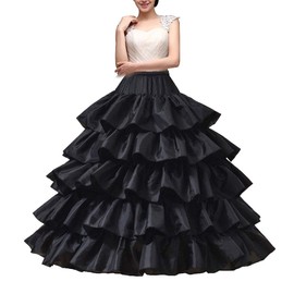 YULUOSHA Women's Crinoline Petticoat 4 Hoop Skirt 5 Ruffles Layers Ball Gown Half Slips Underskirt for Wedding Bridal Dress, Black, One Size