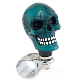 Thruifo Skull Car Grip Knob Steering Wheel Suicide Spinner, Small Teeth Skeleton Style Car Power Handle Knobs Fit Most Manual Automatic Vehicles, Metallic Blue