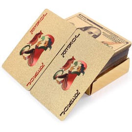 Mr. Gadget's Solutions Premium-Quality Plated Waterproof Playing Cards – Plastic Deck for Poker, Party Fun – Great for Home, and Gift-Giving Deck for Every Occasion (Dollar $, Gold)