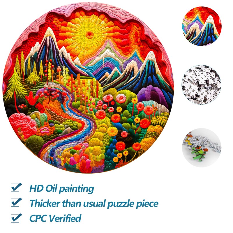 Bgraamiens Puzzle 3D Visual Needle Point Style Gorge with Flowers