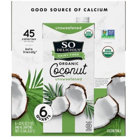 So Delicious Dairy-Free Organic Coconut Milk, Unsweetened, 32 Ounce (Pack of 6)