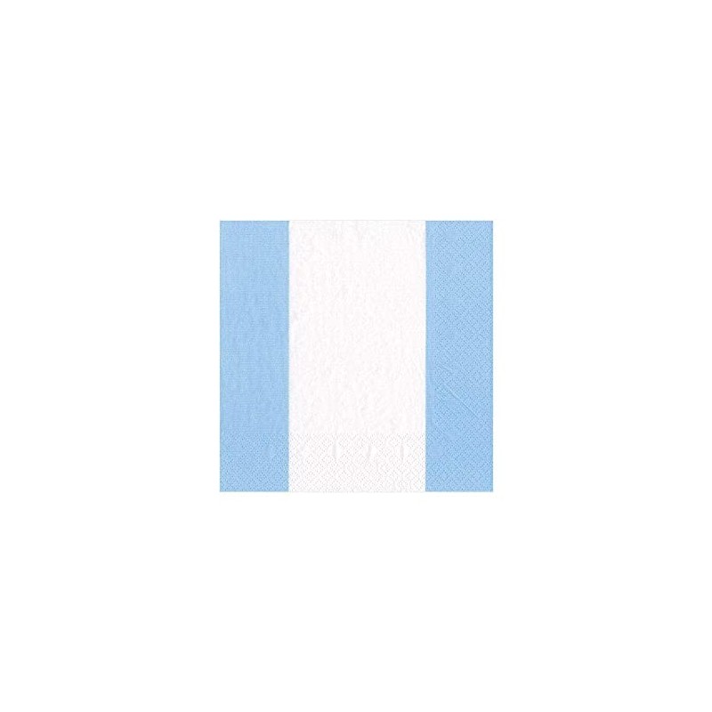 Caspari Bandol Stripe Paper Cocktail Napkins in Light Blue, Pack