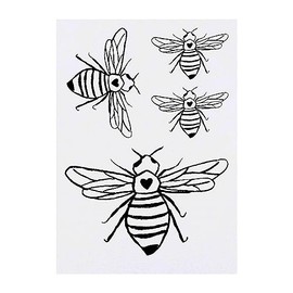4 x 'Bee with Heart' Temporary Tattoos - Water Resistant, Skin-Safe, Non-Toxic Transfers, Mixed Sizes (TO00062792)