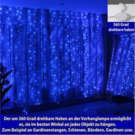 HXWEIYE HXWEIYE 300LED Blau Lichtervorhang, 3mx3m Lichterkettenvorhang USB 8 Modi LED Lichterkette mit 12 Haken Fernbedienung Timer verstellbare Helligkeit fr Weihnachten Party Innen und au?en Deko