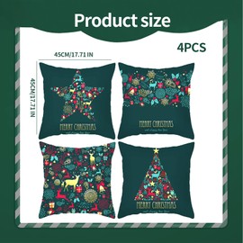 Valicaer Christmas Cushion Cover,Set of 4 Xmas Decor Winter Cushions Covers Christmas Throw Pillow Covers Cases Linen for Bedroom Couch Home Christmas Tree Snowflake Reindeer Merry Christmas 18x18In