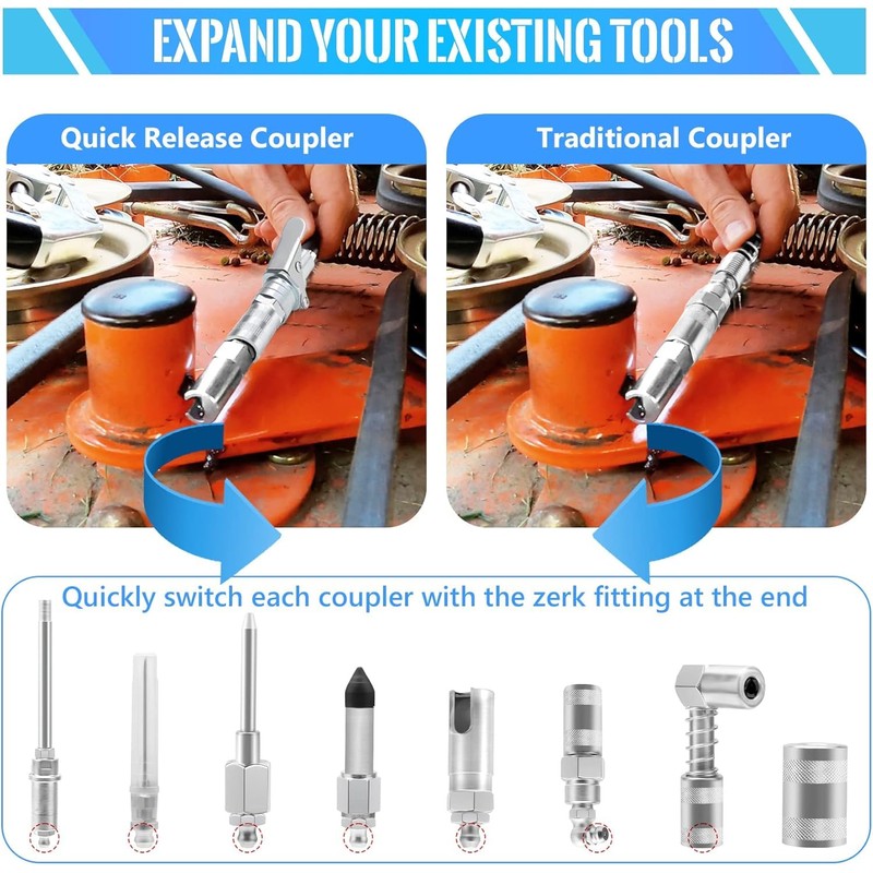 PONEYA 9 PCS Grease Gun Couplers, Quick Connect Greasing Accessory