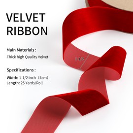 guagchuan Khkai Velvet Ribbon Spool 1-1/2 Inch Wide 25 Yards Polyester Velvet Ribbon Perfect for Chokers Gift Wrapping Floral Bouquets Boutonnieres