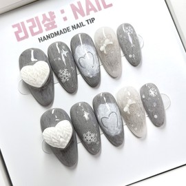 Winter handmade nail tips - Short Almond / 폭닥폭닥 겨울 수제네일팁 - 숏아몬드