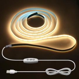 ALITOVE COB LED Strip 2 m TV LED Backlight USB Dimmable LED Strip 320 LEDs/m 5 V Warm White 3000 K for Wall Cabinet Underlighting Bedroom Home Decoration