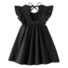 Dutebare Toddler Baby Girl Dress Cotton Linen Ruffle Halter Sleeveless Dresses Kids Summer Sundress Black 80