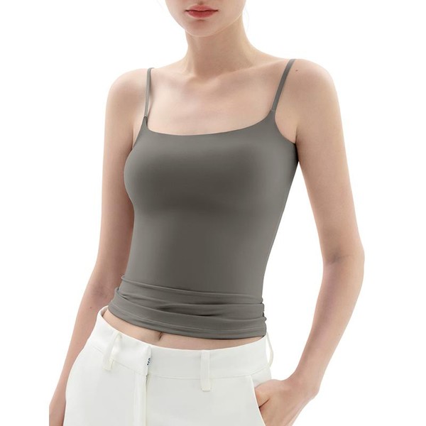 PUMIEY Women's Square Neck Tank Top Adjustable Spaghetti Straps Sleeveless