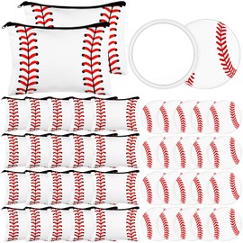 Moodaily 40Pcs Baseball Party Favors Baseball Team Gifts 20 Sport Baseball Makeup Bag Sport Cosmetic Bag Canvas 20 Pcs Baseball Compact Mirror Baseball Gifts for Teen Girls Team