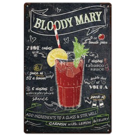 SUPERDANT Bloody Mary Tin Sign Red Drinks Metal Tin Sign Retro Cocktail Metal Signs Funny Signs and Plaques Metal Wall Art for Kitchen Bars Pub Club Playroom Billiard Room Man Cave Wall Decor