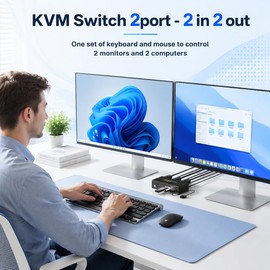 GREATHTEK 8K@60HZ HDMI Displayport KVM Switch 2 Monitors 2 Computers