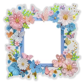 MXJSUA Diamond Painting Picture Frame Kits, Pink Flower Special Shape Diamonds Photo Frame for Bedroom Table Home Decor, Acrylic Tabletop Display Photo Frame Suitable for Photos within 7 Inches