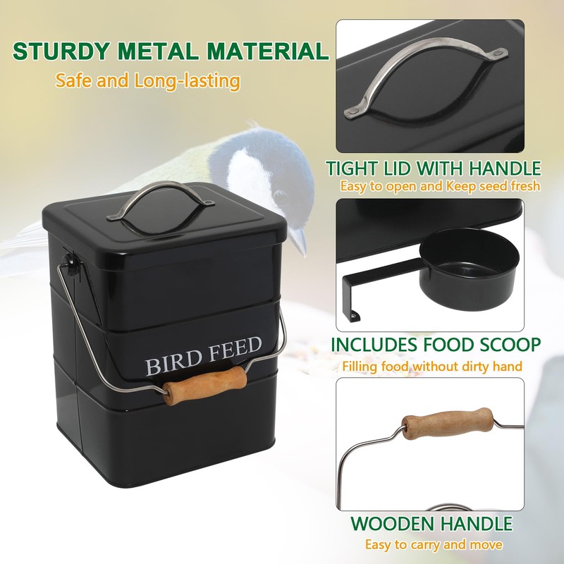 Brabtod Bird Seed Storage Container Airtight,5~6LB Metal Bird Food Container