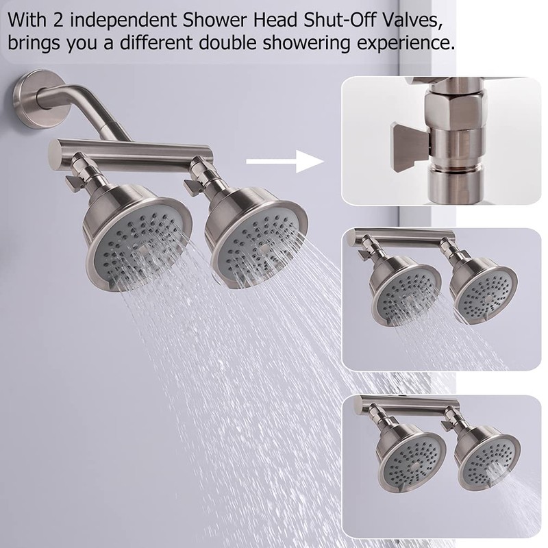 KAPHOME Double Shower Head with Shower Shut-Off Valves,2 Shower Head