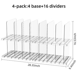 JOYZAN Stackable Purse Organizer for Closet, Adjustable Shelf Dividers for Closet Organizer Clear Acrylic Closet Purse Organizer Detachable Handbag Storage Separator Dividers for Home, Office - 4 Pack