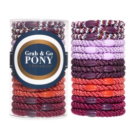 L. Erickson Grab & Go Pony Tube - Sangria Red and Purple Mix - 15 Pack Ponytail Holder Hair Ties
